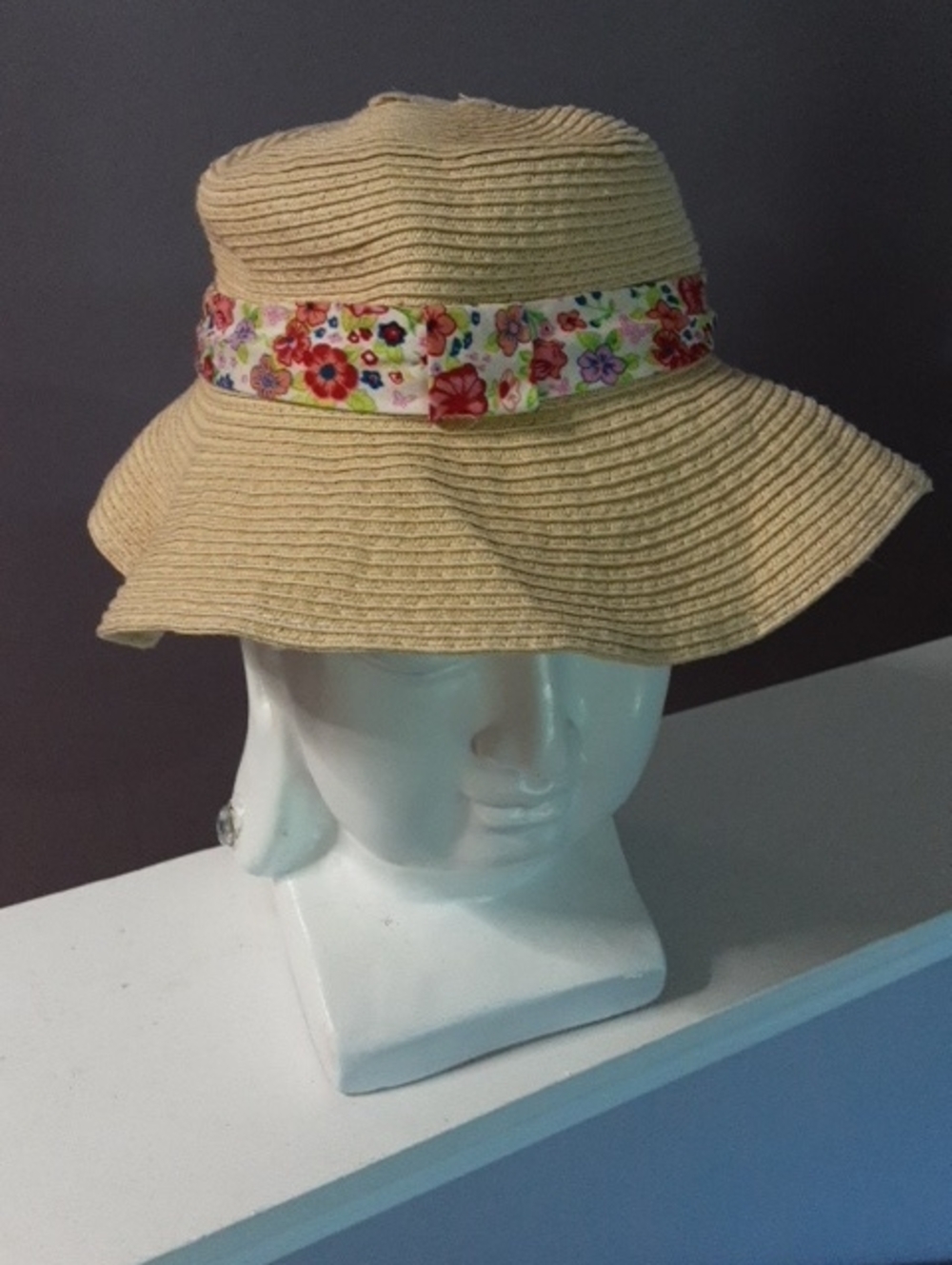 Disney Beige Straw Sun Hat with Floral Band.
